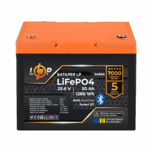Акумулятор LP LiFePO4 25,6V - 50 Ah (1280Wh) (BMS 80A/50А) пластик Smart BT