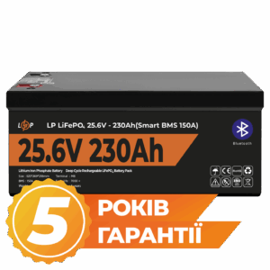 Акумулятор LP LiFePO4 25,6V - 230 Ah (5888Wh) (Smart BMS 150А) з BT пластик