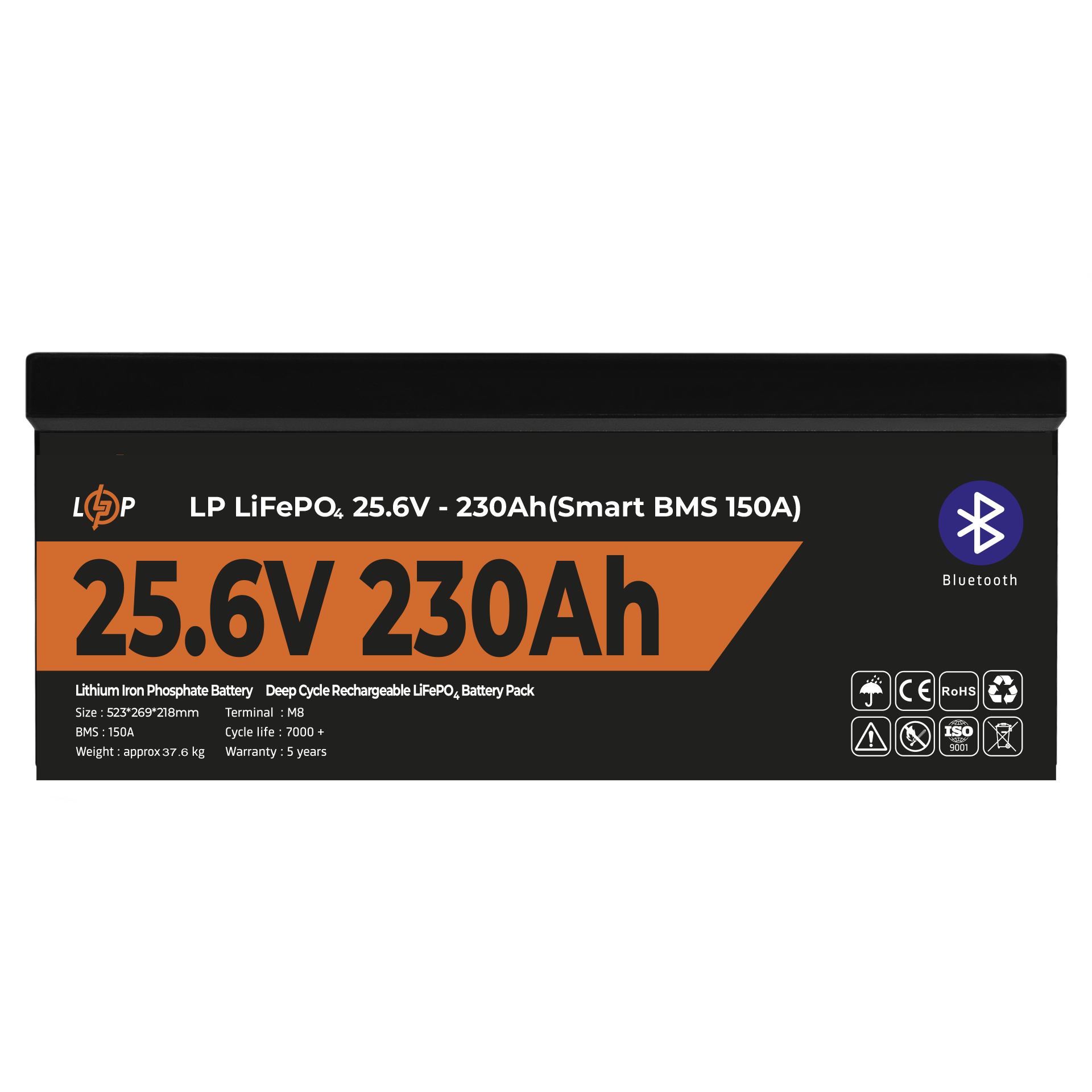 Акумулятор LP LiFePO4 25,6V - 230 Ah (5888Wh) (Smart BMS 150А) з BT пластик - Зображення 2