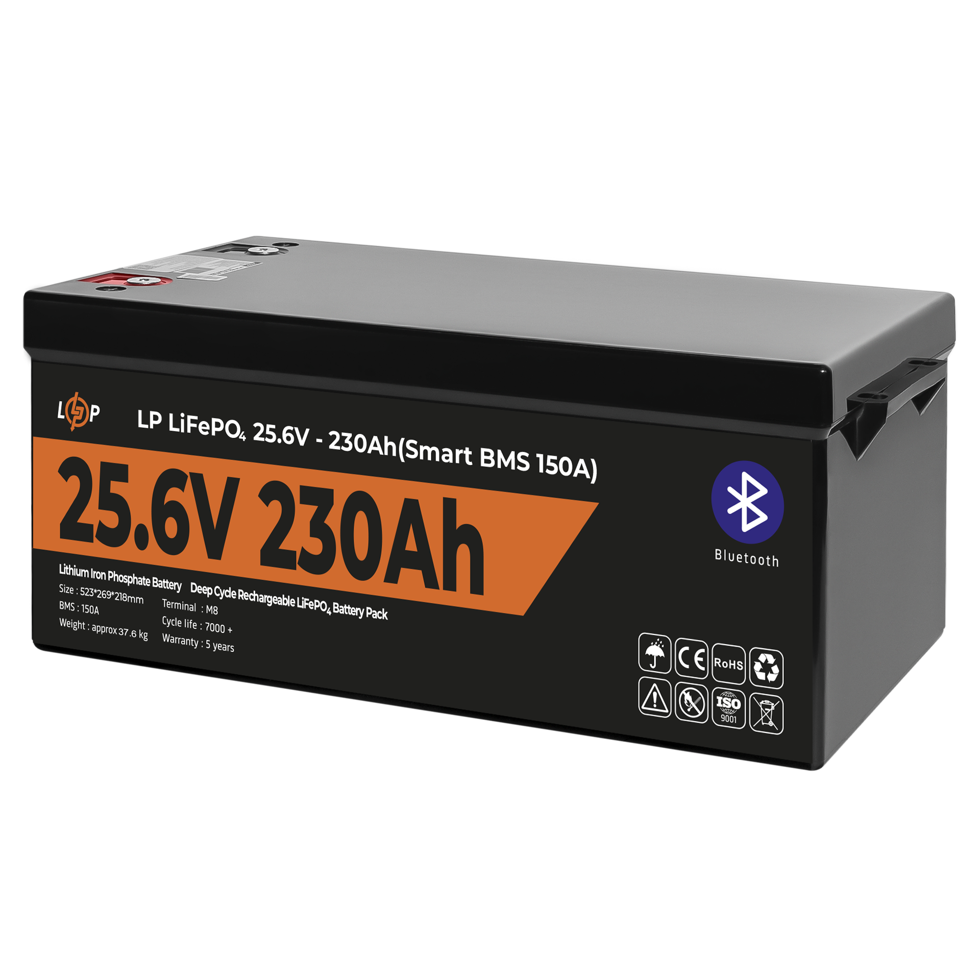 Акумулятор LP LiFePO4 25,6V - 230 Ah (5888Wh) (Smart BMS 150А) з BT пластик - Зображення 3