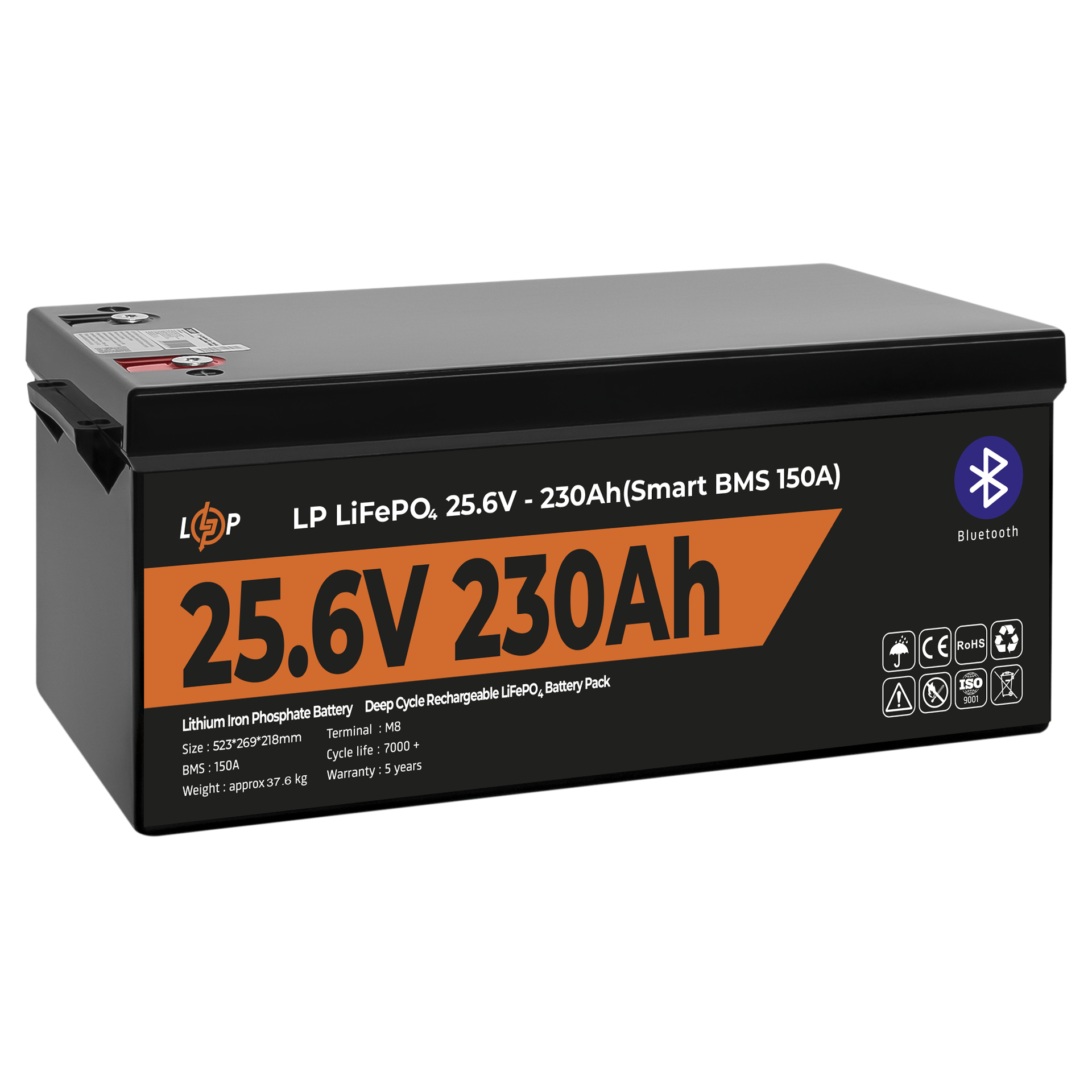 Акумулятор LP LiFePO4 25,6V - 230 Ah (5888Wh) (Smart BMS 150А) з BT пластик - Зображення 4