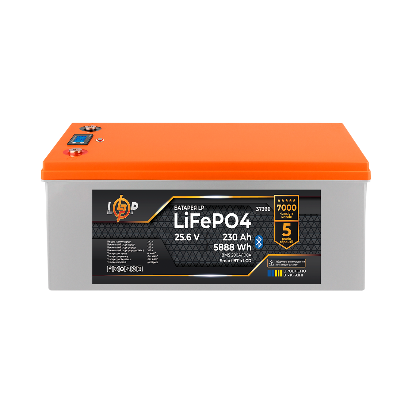 Акумулятор LP LiFePO4 25,6V - 230 Ah (5888Wh) (BMS 200A/100А) пластик LCD Smart BT
