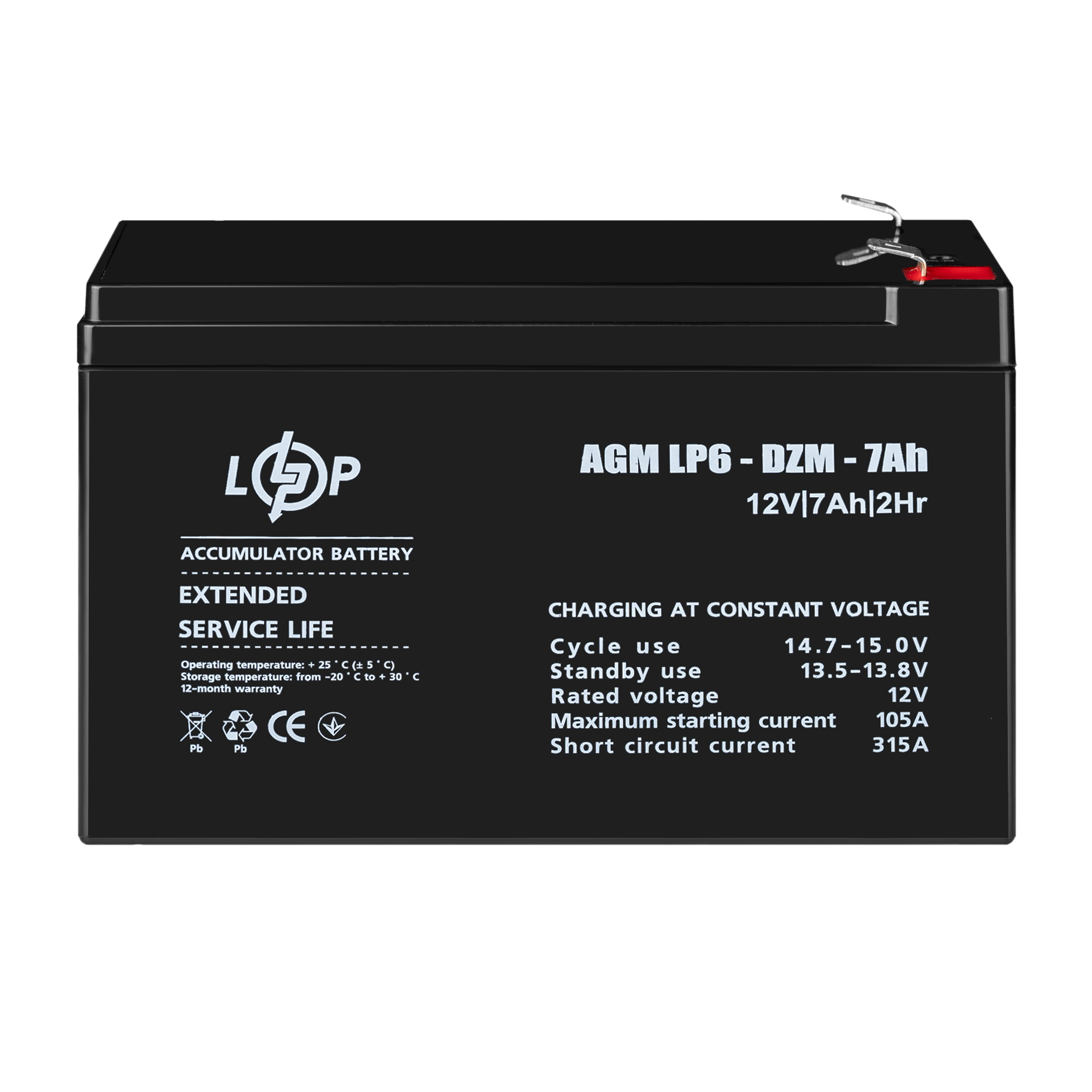 Розпродаж (16152) Тяговий свинцево-кислотний AGM Акумулятор LP 6-DZM-7 Ah (02-2024) - Зображення 2