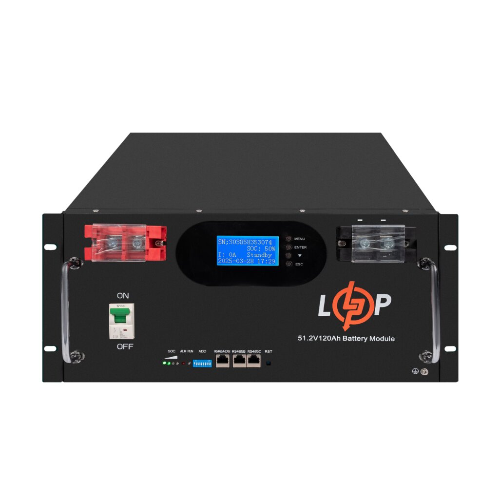 Акумулятор LP LiFePO4 51,2V - 120 Ah 6000Wh (Smart BMS 100A) с LCD RM AB RS485/CAN - Зображення 2