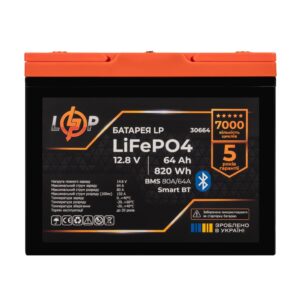 Акумулятор LP LiFePO4 12,8V - 64Ah (820Wh) (BMS 80A/64А) пластик Smart BT