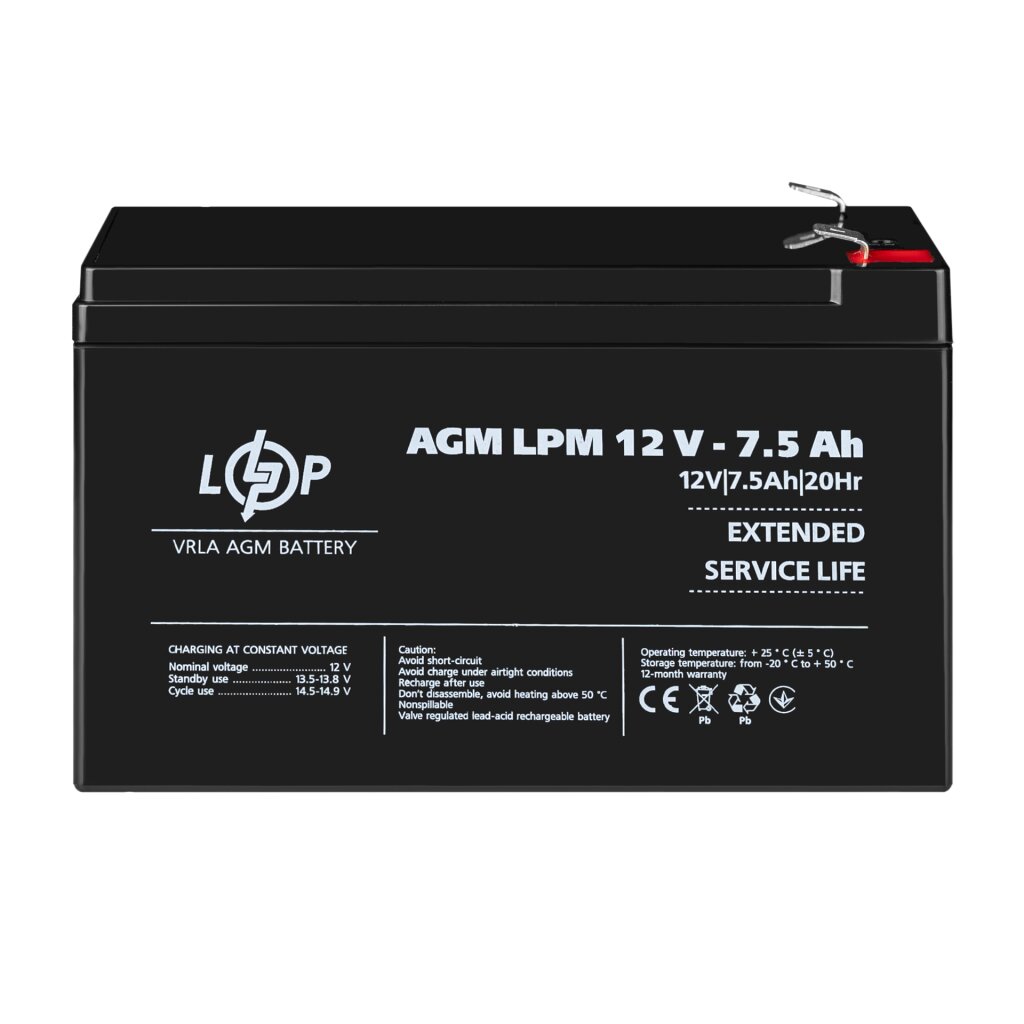 Акумулятор AGM LPM 12V - 7.5 Ah - Зображення 2