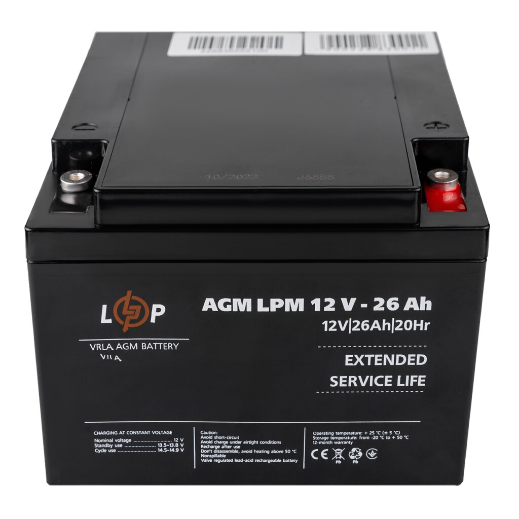Акумулятор AGM LPM 12V - 26 Ah під болт М5 - Зображення 2
